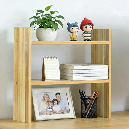 Desktop Organizer Shelf - 16.4" Small Dorm Desk Hutch, Easy Assembly | 2 Tiered Wood Shelf for Desk, 16.4in