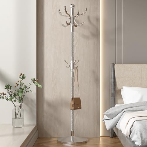 Metal Coat Rack Stand Coat Rack Freestanding with 12 Hooks,Silver | Sturdy Heavy Duty Modern Coats Tree for Bags Clothes Hall Tree Hats Hanger Holder Stand for Entryway Bedroom Hallway Office - color: Silver Cyan with 12 Hooks