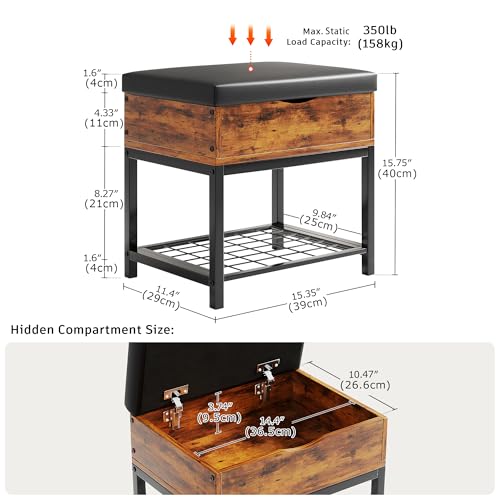 Shoe Storage Bench, Small Ottoman with Storage, Padded Seat, Brown