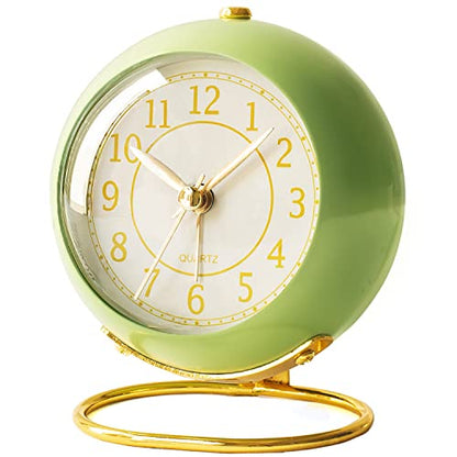 AYRELY® Battery Operated Analog Desk Alarm Clock with Light, Table Clock | Retro Aesthetic Clock with Silent Non-Ticking Movement for Bedside, Bedroom, Kitchen, Office, Travel & Kids' Room(Saga Green) - color: Saga Green