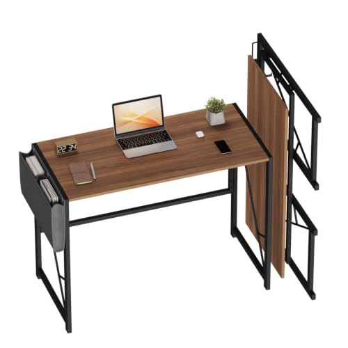 GarveeHome 39.4 Inch Folding Gaming Writing Computer Work Desk for Home Office,with Storage Bag & Hook,Space-Saving,Easy to Fold,Small Table for Bedroom,Apartment,Rustic Brown - color: Rustic Brown, size: 39.4"W x 15.7"D