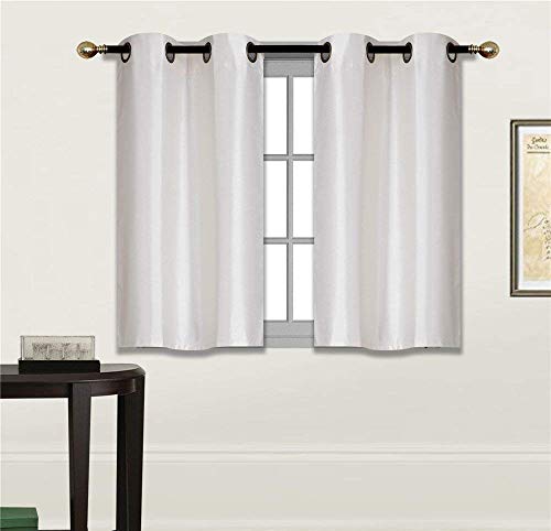 Elegant Home 2 Panels Tiers Grommets Small Window Treatment Curtain Faux Silk Insulated Blackout Drape Short Panel 28" W X 36" L Each for Kitchen Bathroom or Any Small Window # D24 (Ivory) - color: Ivory