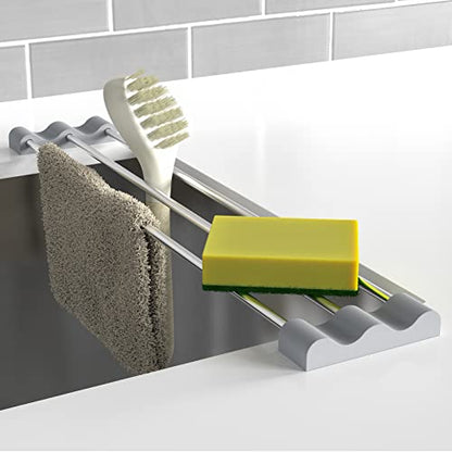 Tomorotec Adjustable Over-The-Sink Kitchen Rack, BPA-Free, Gray | Holds 16.5 Lbs; For Dishcloths, Sponges, and Brushes - Heat-Resistant Stainless Steel with Slim, Expandable Design - color: Light Gray