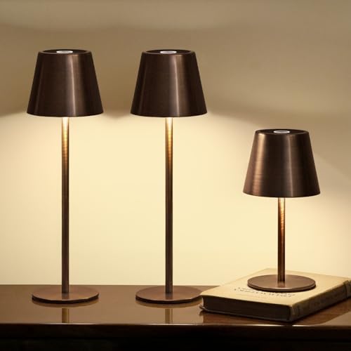 3 Pack Cordless Table Lamp, Portable Battery Operated Lamp with 3 Color Temps and Stepless Dimming, Rechargeable Table Lamp for Dinner, Desk, Cafe, Outdoor (Brushed Mocha) - color: Brushed Mocha, size: 3 Pack
