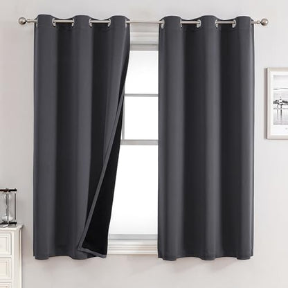 ChrisDowa 100% Blackout Curtains for Bedroom 63 Inches Long 2 Panels Set | 2 Thick Layers, Thermal Insulated, Light Blocking, Grommet, Window Treatment, Living Room Drapes, Dark Grey, 38 x 63 Inch - color: Dark Grey, size: 38"W x 63"L (Pack of 2)