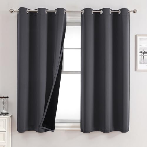 ChrisDowa 100% Blackout Curtains for Bedroom 63 Inches Long 2 Panels Set | 2 Thick Layers, Thermal Insulated, Light Blocking, Grommet, Window Treatment, Living Room Drapes, Dark Grey, 38 x 63 Inch - color: Dark Grey, size: 38"W x 63"L (Pack of 2)