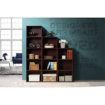 Hodedah 3-Shelf Bookcase in Mahogany - color: Mahogany, size: 3-Shelf