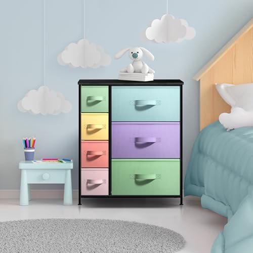 Sorbus Dresser with 7 Drawers - Furniture Storage Chest for Kid’s, Teens, Bedroom, Nursery, Playroom, Clothes, Toy Organization - Steel Frame, Wood Top,Fabric Bins (7-Drawer, Pastel/Black) - color: Pastel/Black