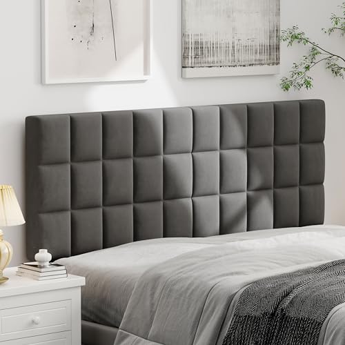 Velvet Upholstered Tufted King Size Headboard,Wood Head Board with Metal Legs, Adjustable Height from 42” to 56”, Bed Headboard in Modern Design,Backboard for Bed, Dark Gray - color: Dark Gray, size: King