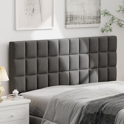 Velvet Upholstered Tufted King Size Headboard,Wood Head Board with Metal Legs, Adjustable Height from 42” to 56”, Bed Headboard in Modern Design,Backboard for Bed, Dark Gray - color: Dark Gray, size: King