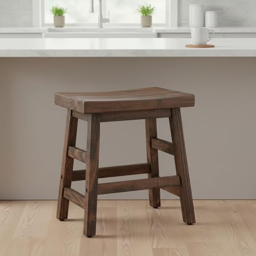 Alaterre Furniture Pomona 20-Inch Counter Height Saddle Seat Barstool – Solid Wood, Backless Rustic Farmhouse Stool in Natural Finish for Kitchen Island or Dining Room (Natural) - style: Wood Frame Barstool