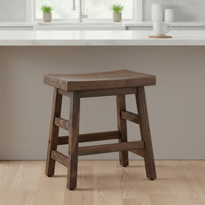 Alaterre Furniture Pomona 20-Inch Counter Height Saddle Seat Barstool – Solid Wood, Backless Rustic Farmhouse Stool in Natural Finish for Kitchen Island or Dining Room (Natural) - style: Wood Frame Barstool