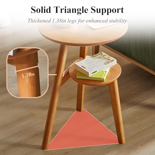 Side Table, 2-Tier Round End Tables Living Room, Mid Century Modern Side Table, Round Nightstand, Oak Accent Table, Small Round Coffee Table, 16.54" Dia.x 23.62" H(Natural) - color: Natural