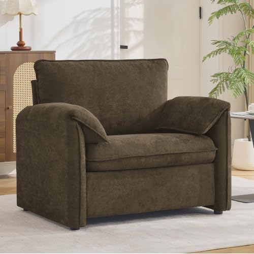 Oversized Accent Chair for Living Room, Large Modern Armchair with Deep Seat, Mid-Century Comfy Reading Chair with Padded Arms, Chenille Single Sofa Chairs for Bedroom, Dark Brown, Oversized, 1PC - color: Dark Brown, size: Oversized