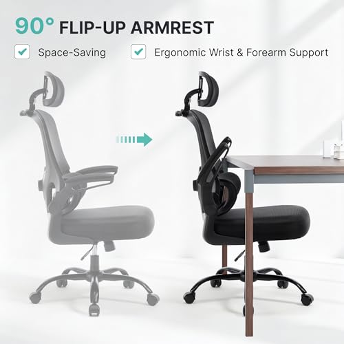 Ergonomic Office Chair 330 lbs, High Back Mesh Computer Chair with Adjustable LumbarSupport, 3D Adjustable Headrest, Flip-Up Armrests for Home Office Desk