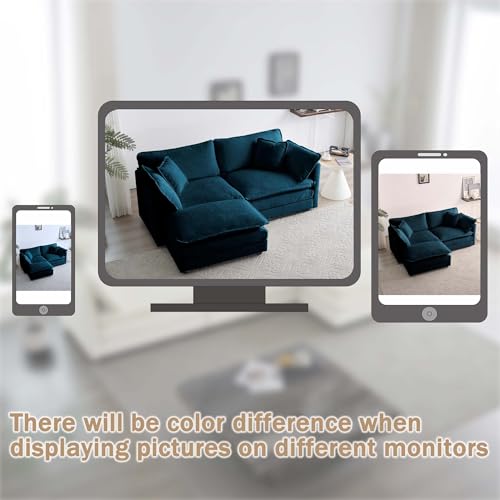 76.7 Inch 2-Seat Modular Sectional Cloud Sofa, L-Shaped, Blue | Chenille Deep Seat Sofa with Pillow for Living Room, Bedroom and Apartment - color: Blue, size: 76.7 inch-L
