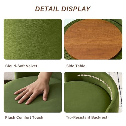 360° Swivel Makeup Chair with Storage, Upholstered Accent Stool with Back, Round Vanity Stool Ottoman for Living Room, Makeup Room, Bedroom (Green) - color: Green