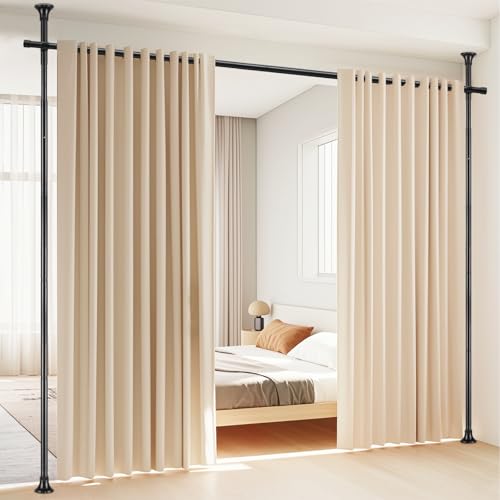 Room Divider, No Drilling Curtain Rod Wall Divider for Space Partition, Adjustable 4-10ft(H) 28-70inch(W) Heavy Duty Floor to Ceiling Tension Rod Dividers Temporary Privacy Separator Window Rods Black - color: Matte Black, size: 28-70 inch