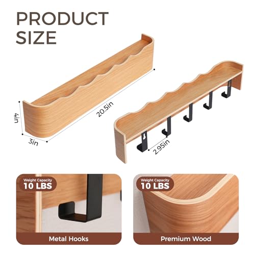 Coat Rack Wall Mount with Shelf Entryway Shelf Modern Key Holder Hanger Wall Shelves with Hidden Hooks for Hanging Towels Coats Hats Bags for Hallway Bathroom Bedroom(Wavy Oak, 5 Hooks) - color: Wavy Oak, size: 5 hooks