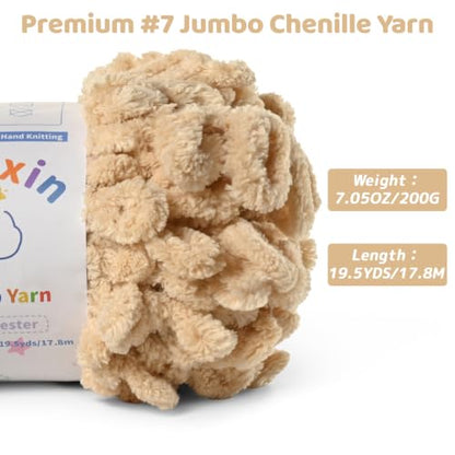 Super Soft Loop Yarn for Finger Knit, 3 Pack of 7.05oz/19.5yds Each, Chunky Blanket Yarn for Hand Knitting, #7 Jumbo Chenille Yarn, Fluffy Baby Blanket Yarn for Crochet Amigurumi (3 Beige) - color: 3 Beige