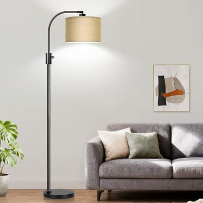 Nintiue Upgraded Modern Arc Dimmable Tall Standing Floor Lamp with Champagne Shade, 1200 Lumens LED Bulb Included, for Living & Reading Room, Bedroom, Office & Nursery, Black - color: Matte Black-Champagne Shade
