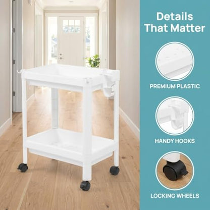 Bathroom Tower Shelf, White Plastic Freestanding Storage Rack, Narrow Standing Shelf Unit for Bathroom Kitchen Bedroom(2 Layers with Wheels) - size: 2 Layers with Wheels