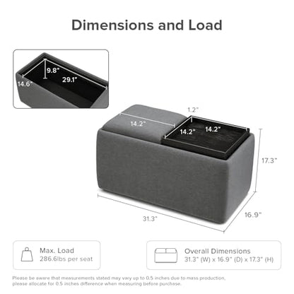 mopio Levi Storage Bench with Reversible Tray, Modern Storage Coffee Table, Bedroom Bench, Rectangular Cube Upholstered Coffee Table Ottoman for Living Room, Bedroom, Entryway (Fabric, Dark Gray) - color: Dark Gray Fabric, Rect.