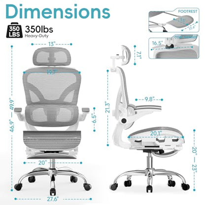 Ergonomic Office Chair, Home Office Desk Chairs with Adjustable Lumbar | Allion Ergonomic Mesh Computer Gaming Chairs with 3D Headrest, Flip-up Arms, Big Tall Reclining chair for Men Women, Grey - color: Grey
