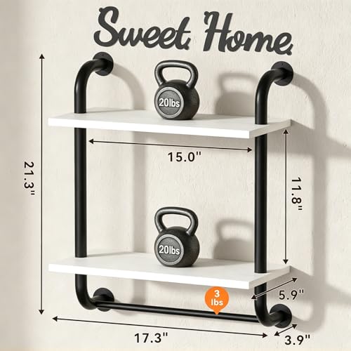 3 Tier Wall Shelves Over Toilet Rustic Industrial Floating Shelf - color: White, size: 2 tier