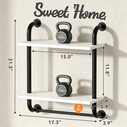 3 Tier Wall Shelves Over Toilet Rustic Industrial Floating Shelf - color: White, size: 2 tier