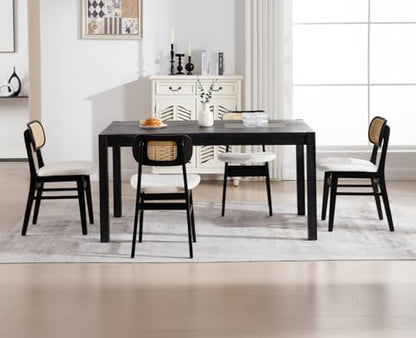 EALSON Rattan Dining Chairs Set of 2 Cane Back Farmhouse Dining Room Chairs Mid Century Kitchen Chairs with Black Wood Frame Sherpa Upholstered Side Chair for Kitchen & Dining Room, Beige - color: Sherpa Beige-black Wood Frame, size: 2PCS