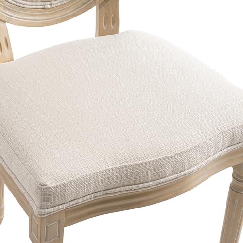 Kmax Farmhouse Dining Room Chairs, French Distressed Bedroom Chairs with Round Back, Elegant Tufted Kitchen Chairs, Set of 2, Beige - color: Natural Wash-fabric-beige, size: 2 Chairs