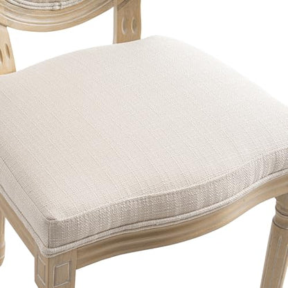 Kmax Farmhouse Dining Room Chairs, French Distressed Bedroom Chairs with Round Back, Elegant Tufted Kitchen Chairs, Set of 2, Beige - color: Natural Wash-fabric-beige, size: 2 Chairs
