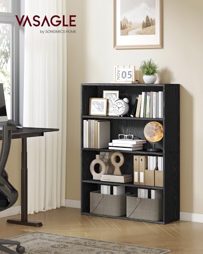 VASAGLE CUSTOS Collection - Bookshelf, 4-Tier Bookcase, Book Shelf, Open Storage Shelf, 9.4 x 31.5 x 42.5 Inches, for Living Room, Home Office, Dining Room, Ebony Black ULBC174B01 - color: Ebony Black, size: 4 Tiers (31.5"W), style: 1 Pack