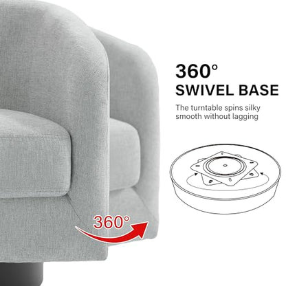Swivel Barrel Accent Chair, Comfy Reading Armchair, Light Gray, Set of 1 | Club Chairs for Adults, Low-Back Design, Modern Round Style, Solid Wood Frame & Metal Swivel Base, For Living Room & Bedroom - color: Light Gray