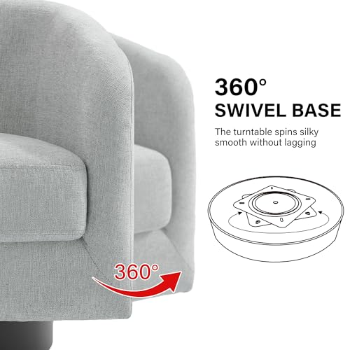 Swivel Barrel Accent Chair, Comfy Reading Armchair, Light Gray, Set of 2 | Club Chairs for Adults, Low-Back Design, Modern Round Style, Solid Wood Frame & Metal Swivel Base, For Living Room & Bedroom - color: Light Gray