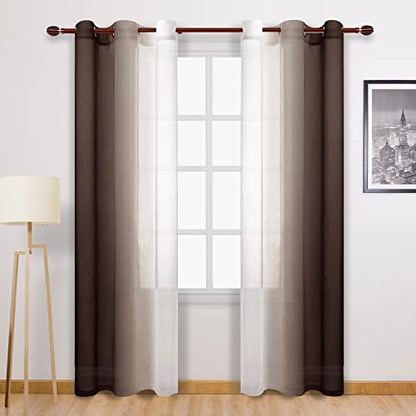 DWCN Brown Faux Linen Ombre Sheer Curtains - Gradient Semi Voile Curtains for Bedroom and Living Room, Set of 2 Grommet Top Window Curtain Panels, 42 x 84 Inches Long, Chocolate Brown - color: Chocolate Brown, size: 42"W x 84"L (Pack of 2)
