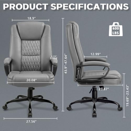 Home Office Executive Desk Chair, High Back PU Leather Chair, Height Adjustable Swivel Computer Chair with Padded Armrest, Grey - color: Grey