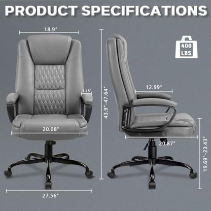 Home Office Executive Desk Chair, High Back PU Leather Chair, Height Adjustable Swivel Computer Chair with Padded Armrest, Grey - color: Grey