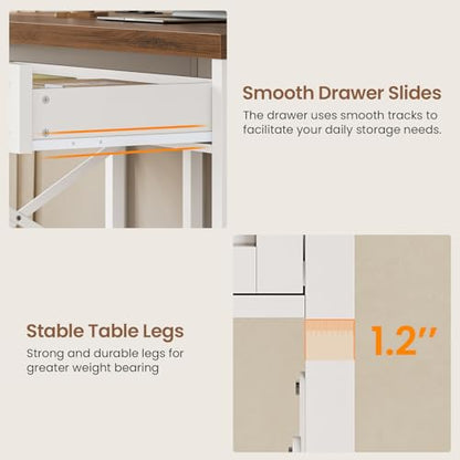 SEDETA Farmhouse Small Desk with Drawers, 40" Computer Desk with Storage Shelves, White Writing Desk for Small Space and Power Outlet, Desk for Bedroom, Home Office - color: White
