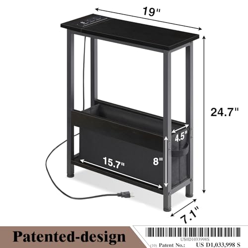 BAMGROW Slim Charging End Table with Storage - for Small Spaces and Bedroom (Black) - color: Black