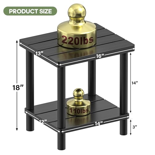 Outdoor Side Table with 2-Tier, Bamboo Small Patio Adirondack Tables | Black,Easy Assembly,Easy Maintenance,Weather Resistant,Indoor,Outdoor,Patio,Pool,Porch - color: Black, size: Square Table
