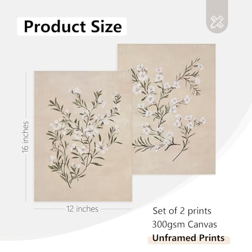 Vintage Botanical Wall Art Neutral Floral Prints Farmhouse Flower Canvas Wall Decor Watercolor Wildflower Pictures Nature Minimalist Artwork for Living Room Bedroom 12x16 Inch Unframed Set of 2 - color: White Floral Prints, size: 12x16 Inch Unframed