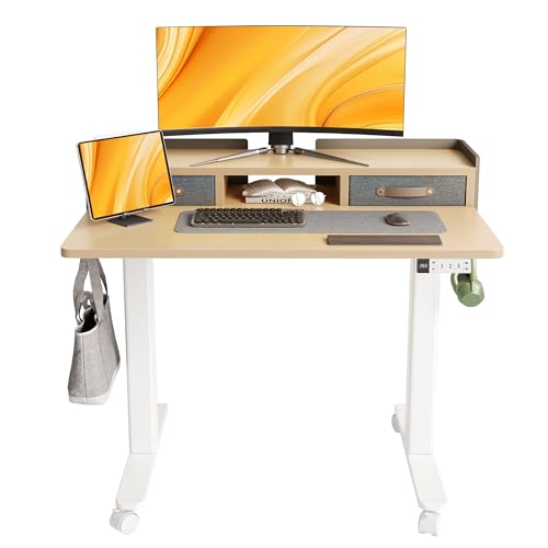 Claiks Standing Desk with Drawers, Adjustable Stand Up Electric Small Standing Desk Adjustable Height with Storage Shelf and Splice Board, 40 Inch, Natural - color: Nature, size: 39.4×23.6