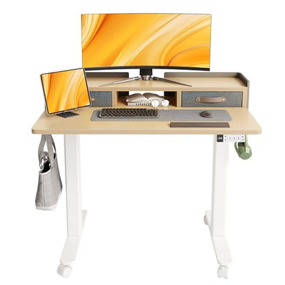 Claiks Standing Desk with Drawers, Adjustable Stand Up Electric Small Standing Desk Adjustable Height with Storage Shelf and Splice Board, 40 Inch, Natural - color: Nature, size: 39.4×23.6