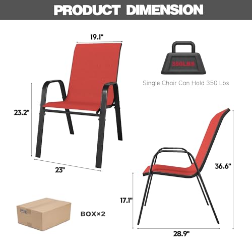 Red Patio Chairs Set of 8, Stackable Outdoor Dining Chairs for All Weather Textilene Fabric & Metal Frame, Outdoor Chairs Set for Backyard Deck Garden - color: Red, size: Set of 8