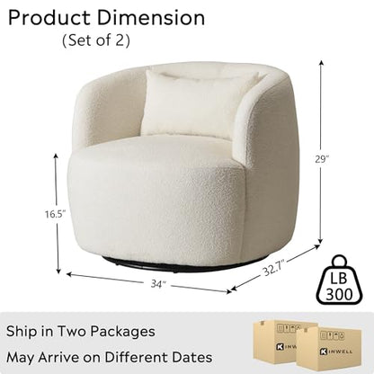 KINWELL 85" Boucle Upholstered Sofa with 2 Swivel Barrel Chairs, Beige | No Assembly Sherpa Living Room Furniture Sets, 3-Seater Couch Settee and Accent Chairs Armchairs for Small Spaces Apartment - color: Beige, size: Sofa + 2 Chairs