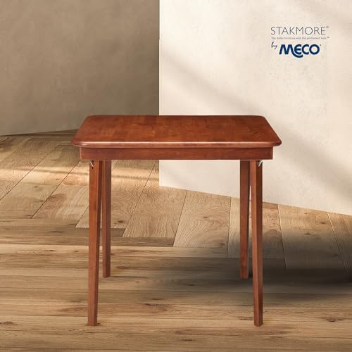 Stakmore Classic Straight Edge Square Wood Folding Table, 32x32, Cherry | Foldable Card Table, Wooden Tabletop Furniture for Cards, Board Games, Dining, and Extra Seating - color: Cherry
