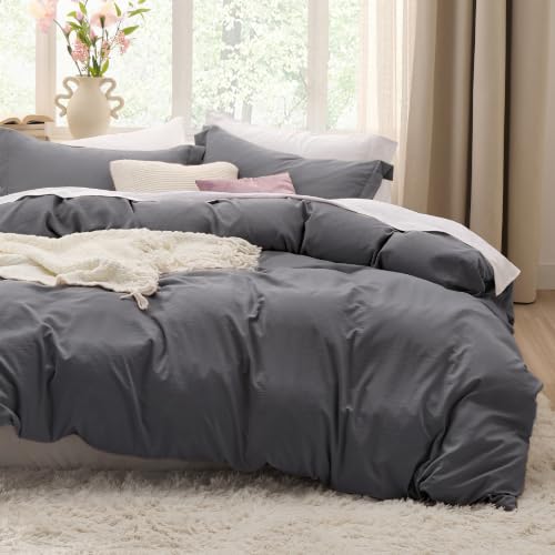 Bedsure Prewashed Oversized Queen Duvet Cover, Cotton-Like Set, Dark Grey | Ultra Soft, Relaxed Texture, Breathable Comfort, Hidden Zipper, 8 Corner Ties, Easy Care, OEKO-TEX Certified, Year-Round Use - color: 01 - Dark Grey (No Comforter), size: Oversize