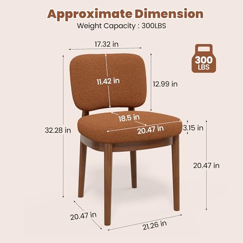 Wooden Dining Chairs Set of 6, Boucle Upholstered Kitchen Chairs with Solid Wood Legs, Mid Century Modern Dining Chairs, Farmhouse Side Chair with Hardwood Frame for Dining Room, Brown - color: Brown, size: Set of 6